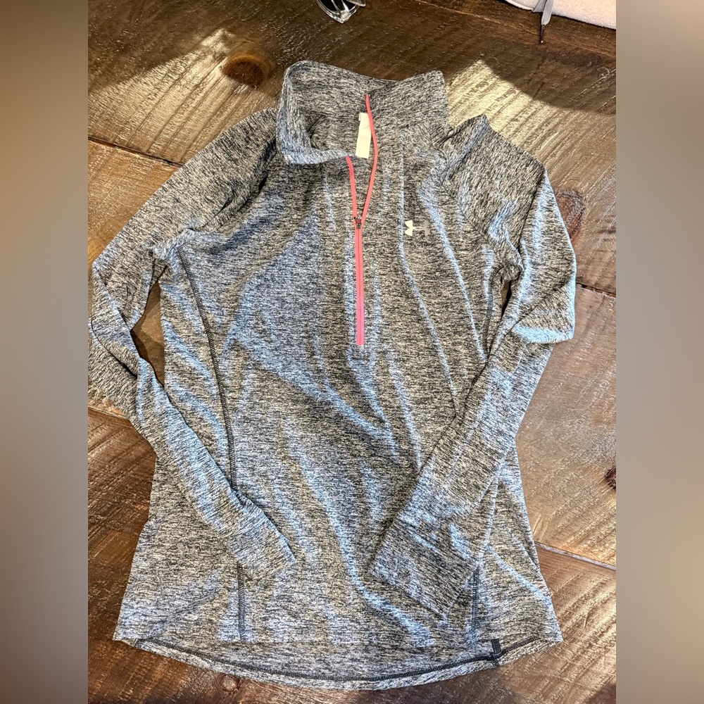 Under Armour Women's Gray Heathered Long Sleeve Quarter-Zip Top with Pink Accent